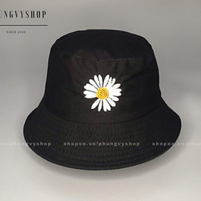 Mũ bucket thêu Hoa cúc thiếu cánh- nón tai bèo vành