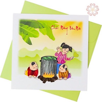 Thiệp Giấy Xoắn mừng năm mới bánh trưng tết size 15x15cm