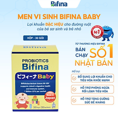 Bifina Baby Nhật Bản - Hộp 30 gói - Hỗ trợ bổ sung lợi khuẩn, tăng đề kháng cho trẻ sinh non, sinh mổ, dùng sữa công thức