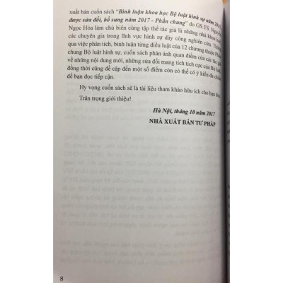 Bình luận khoa học Bộ luật hình sự 2015, được sửa đổi bổ sung 2017 (phần chung)