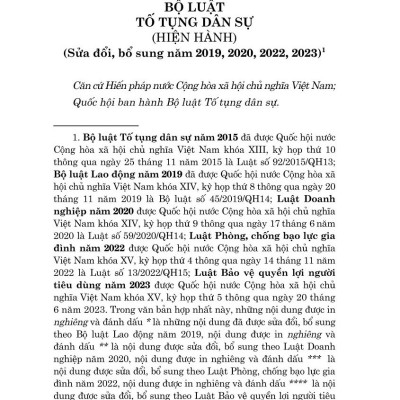 Bộ luật Tố tụng Dân sự ( Hiện hành) (sửa đổi, bổ sung năm 2019, 2020,2022,2023) - bản in 2024