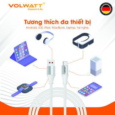 Cáp sạc nhanh 60W Volwatt GE-S16-AC hàng chính hãng | Cáp USB-A to Type-C, truyền dữ liệu 480Mbps, dây bện – BH 12 tháng