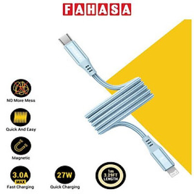 Cáp Sạc Nhanh Pisen Quick Magipi Magloop Lightning USB-C 27W 1m - Màu Xanh