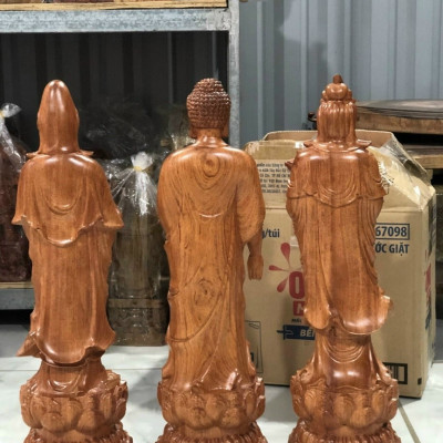 Bộ tượng phật tam thánh bằng hương đá kt cao 20
