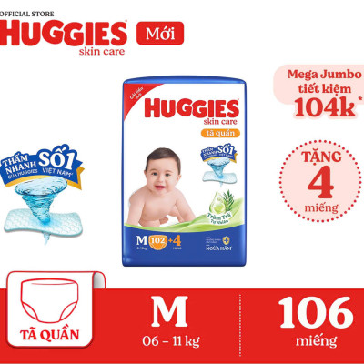 [SIÊU NHIỀU MIẾNG] Tã/Bỉm quần Huggies Tràm Trà Tự Nhiên SKINCARE Mega Jumbo các size M106/L104/XL88/XXL80