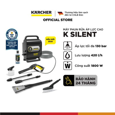 Máy phun rửa áp lực cao Karcher K Silent - Công suất 1800W, áp lực tối đa 130 bar - Bảo hành chính hãng 24 tháng - Hàng Chính Hãng