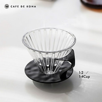 Phễu thuỷ tinh V60 rãnh thẵng đế nhựa đen CAFE DE KONA
