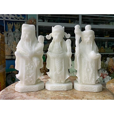 Bộ Tượng Tam Đa, Phúc Lộc Thọ Đá Cẩm Thạch Trắng - cao 20cm