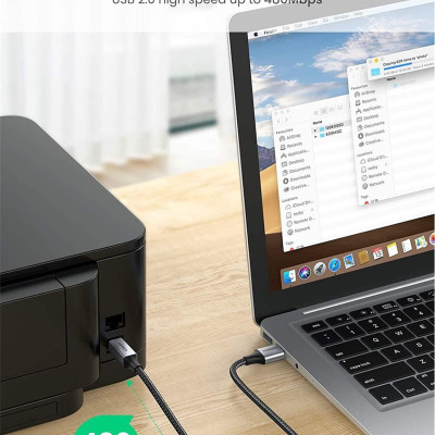Ugreen UG80804US369TK 3M đầu nhôm dây bọc lưới chống nhiễu cáp máy in màu Đen 2.0 USB A sang B - HÀNG CHÍNH HÃNG