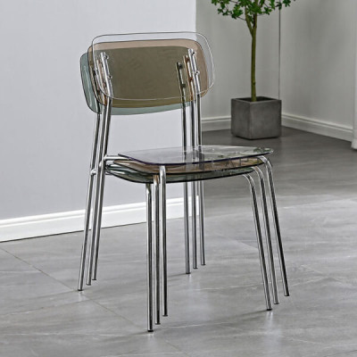 Ghế nhựa PC trong suốt ICE-PC Nội thất Capta Ghế Cafe Fastfood nhựa trong suốt màu xám khói xếp chồng có chân thép mạ chrome bóng 