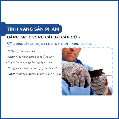 Găng tay chống cắt 3M cấp độ 5 tiêu chuẩn EN388 an toàn khi làm việc, lao động, thao tác chuẩn xác