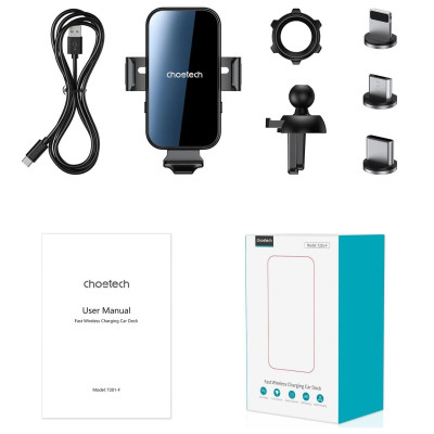 Gía đỡ điện thoại Choetech T201  tích hợp sạc không dây trên ô tô 15w - Hàng chính hãng