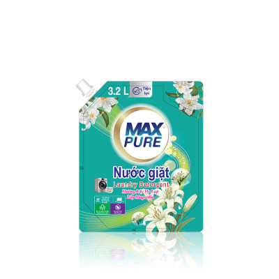 Túi nước giặt Maxpure Hương Lily Hy Lạp 3,2L - TẶNG 1 dây 10 gói nước xả hương CoCo