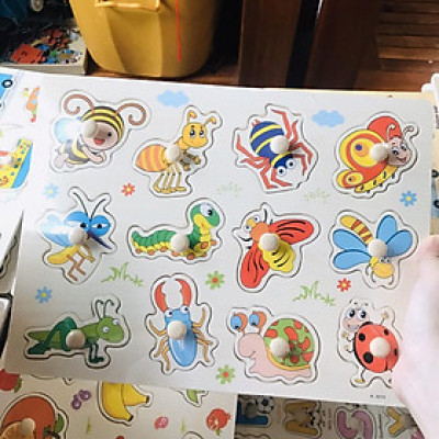 Bảng ghép hình núm gỗ cho bé đồ chơi nhiều chủ đề bảng núm gỗ phát triển trí tuệ