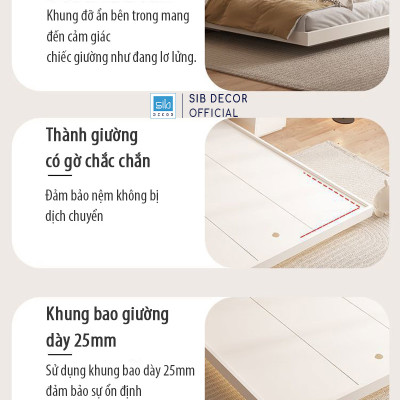Giường Ngủ Tatami Tối Giản Hiện Đại Màu Trắng Có Đèn LED SIB Decor GN31