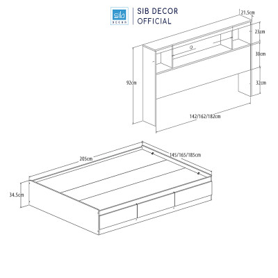 Giường Ngủ Có 3 Ngăn Kéo Và Kệ Đầu Giường Tiện Nghi Cho Phòng Ngủ Hiện Đại SIB Decor GN37