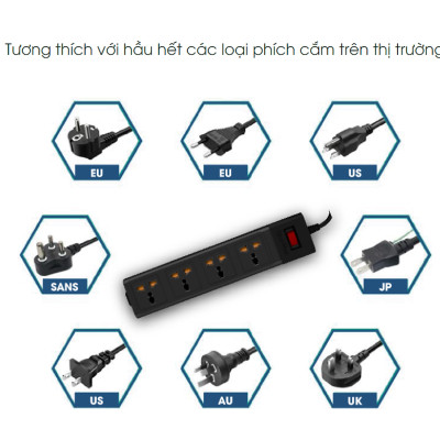 Ổ cắm Rạng Đông OC02 4C/5M/10A đa năng, chống giật công suất 2500W dây dài 5 mét - Hàng chính hãng