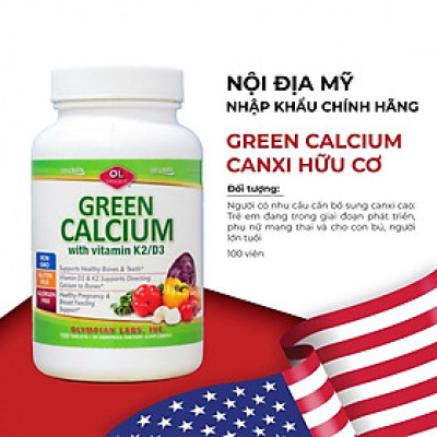 Canxi Hữu Cơ Olympian Labs Green Calcium Dễ Hấp Thu, Hạn Chế Gây Táo Bón, Nóng Trong 100 Viên/Hộp