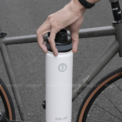 Bình Nước Xe Đạp Inox 304 Giữ Nhiệt ESL-053 dung tích 650ml màu Trắng/Đen giữ nhiệt 12h Nóng 24h Lạnh Thể thao cắm trại leo núi đi xe đạp - Mai Lee
