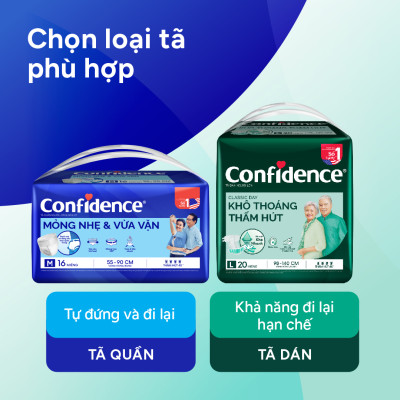 Tã dán người lớn Confidence Classic Day khô thoáng thấm hút size M gói 20+3 miếng