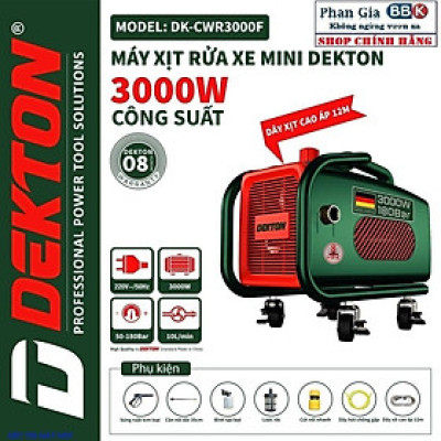 Máy Rửa Xe Dekton DK-CWR3000F - Công Suất 3000W - Có Chỉnh Áp, Bánh Xe Đẩy - Motor 100% Dây Đồng - Bảo Hành 1 Năm