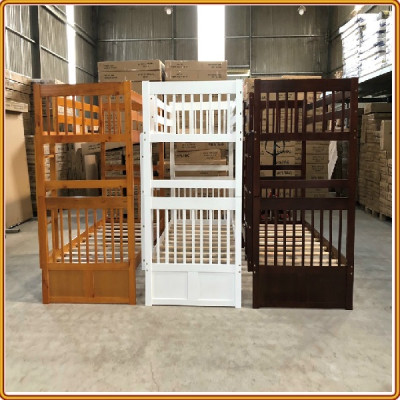 Giường 3 tầng Tundo màu nâu cầu thang treo 