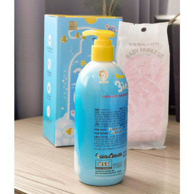 Sữa tắm gội xả 3-in-1 trẻ em tặng kèm bông tắm Pororo Hàn Quốc 400ml