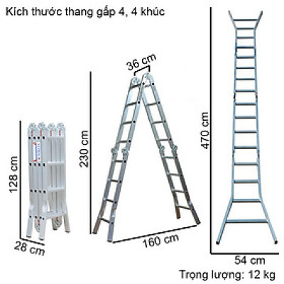 Thang nhôm gấp bốn khúc, Khóa thang tự động, an toàn, tiện dụng, đa năng - Hàng chính hãng NIKITA