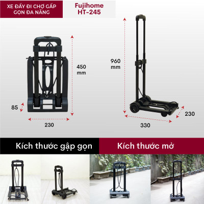Xe đẩy đi chợ mini gấp gọn đa năng CN Nhật Bản FUJIHOME HT-245