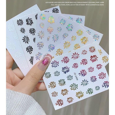 Sticker Tia Sáng p.Hoa Sticker Lấp Lánh, Miếng Giấy Dán Móng Tay 3D Làm Nail Thời Trang Sơn Gel Nữ Women