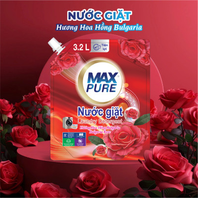 Túi nước giặt Maxpure Hương Hoa Hồng Bulgaria 3,2L - TẶNG 1 dây 10 gói nước xả hương CoCo
