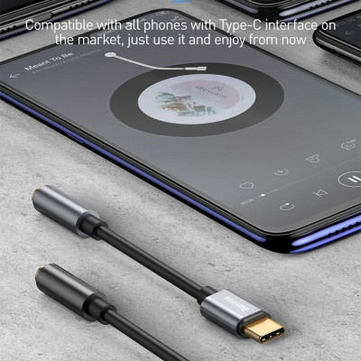 Đầu chuyển Type C sang Audio AUX 3.5mm Baseus L54 (Type-C Male to 3.5mm Female Adapter, built-in DAC, 24-bit/48kHz)-Hàng Chính Hãng
