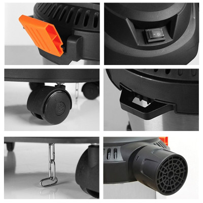 Máy hút bụi công nghiệp đa năng khô và ướt ABG Yili YLW-6263A loại 12 lít công suất 1200W - thùng inox full phụ kiện - Hàng Chính Hãng