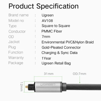 Ugreen UG10539AV108TK 1M màu Xám Dây cáp quang âm thanh 2 đầu dương - HÀNG CHÍNH HÃNG
