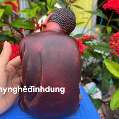 Tượng phật an nhiên bằng gỗ hương đá  sơn pu giả cổ cao 20x12cm 