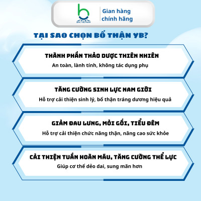 Viên Uống Bổ Thận YB Hỗ Trợ Cải Thiện Sinh Lý Nam Giới, Bổ Thận Tráng Dương - Hộp 30 viên