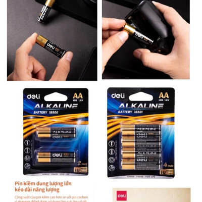 Pin kiềm Akaline Deli - 2 loại AA và AAA - vỉ 2 viên/ 4 viên - 18500/18501/18504/18505