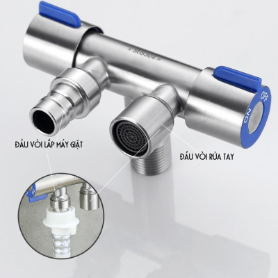 Van nước 2 cổng xả đóng mở riêng biệt Chất liệu Inox 304 