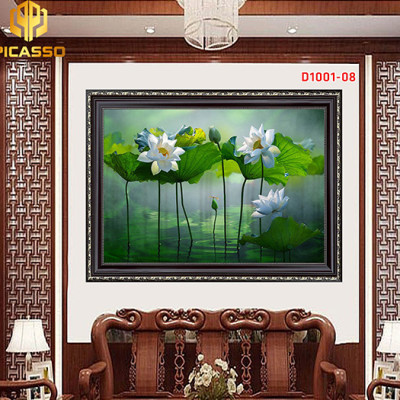 Tranh kính cường lực  Hoa Sen sang trọng D1001