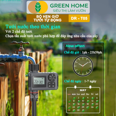 Bộ Hẹn Giờ Tưới Nước Tự Động Greenhome, Tropical TPC-T05, Chế Độ Tưới Thông Minh, Tiết Kiệm Nước