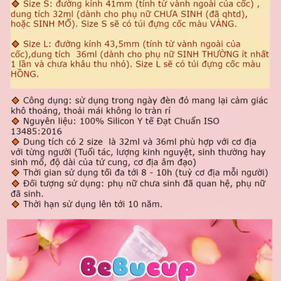 Cốc Nguyệt San BeBuCup Chính Hãng,100% Silicol Y Tế siêu mềm