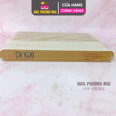 Dũa Mỏng Da Bò DINGXI Lốc 50 Cái Độ Nhám 100/180 Màu Nâu Vàng Làm Nail Tiện Lợi, Form Thẳng, Lõi Nhựa Cứng Cáp, Cầm Chắc Tay, 2 Mặt Nhám Cao Cấp Êm