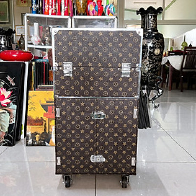 Hàng cao cấp loại 1 - Cốp vali kéo viền cạnh inox, nhiều ngăn đựng mỹ phẩm, dụng cụ phun xăm, nối mi, nail, máy hơ gel trang điểm chuyên nghiệp size 36x22x64 (cm) 