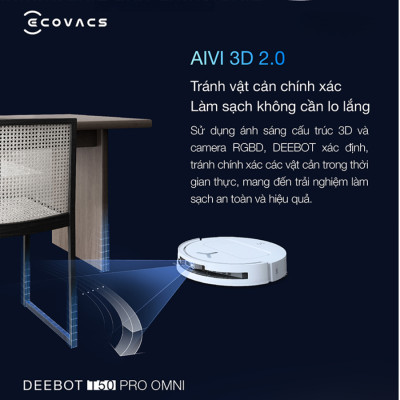 Robot Hút Bụi Lau Nhà Ecovacs T50 Pro Omni 15.000 Pa Tự Pha Nước, Giặt Nước Nóng, Vệ Sinh Khoang Giặt - Hàng Chính Hãng