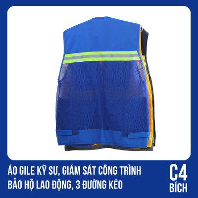 Áo Gile Kỹ Sư, Giám Sát Công Trình, Bảo Hộ Lao Động, 3 Đường Kéo - Mã C4 (BÍCH)