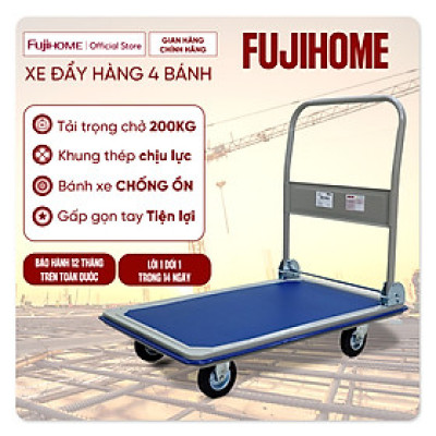 Xe đẩy hàng 4 bánh gấp gọn 250kg sàn thép nhập khẩu FUJIHOME SH300,, bánh xe chống ồn 