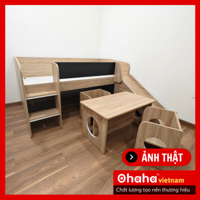 [Kèm Video Thực Tế - Miễn phí vận chuyển & Lắp đặt] Giường tầng trẻ em thông minh cao cấp xếp gọn kèm bàn ghế Ohaha  -  GTXG001