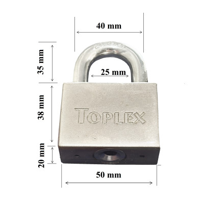 Ổ khóa TOPLEX 1205-50 mm cao cấp, khóa an toàn, chống chìa giả, chất liệu hợp kim thép, lõi hợp kim đồng.