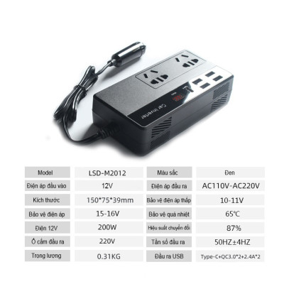 Bộ Chuyển Đổi Nguồn Điện DC 12V Sang AC 110V/220V 150W Hỗ Trợ Cổng Type-C M2012 - Hàng Nhập Khẩu