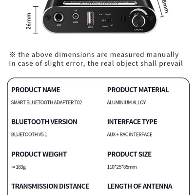 ROGTZ - Bộ Chuyển Đổi Âm Thanh DAC HIFI Bluetooth 5.1 T02 Chip giải mã DAC ES9038Q2M Hỗ trợ âm thanh 5.1/7.1 kênh Cổng Kết Nối Optical USB Coaxial Hỗ Trợ Đa Định Dạng  MP3 APE FLAC WAV WMA - Hàng Chính Hãng